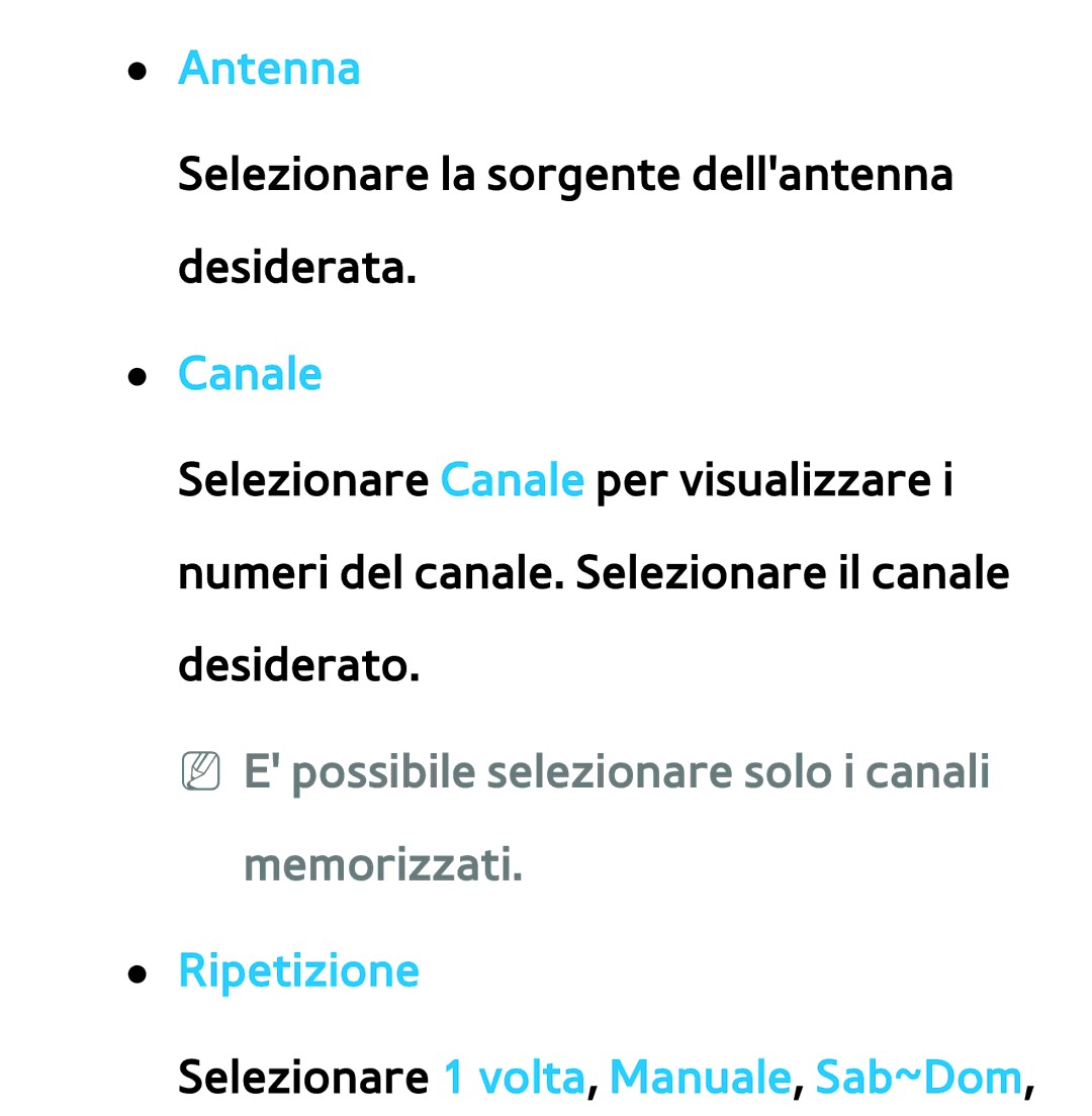 Samsung UE46ES7000SXXH, UE46ES8000SXXN manual Antenna, Canale, NN E possibile selezionare solo i canali memorizzati 