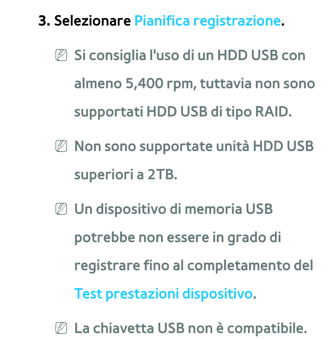 Samsung UE75ES9000QXZT, UE46ES8000SXXN, UE55ES8000SXXH Selezionare Pianifica registrazione, Test prestazioni dispositivo 