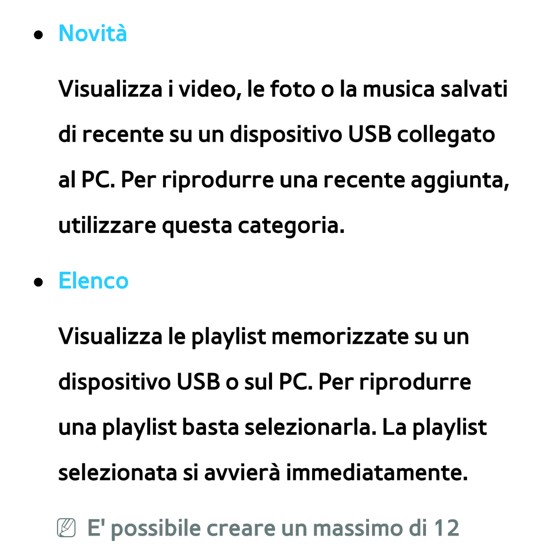 Samsung UE40ES7000QXZT, UE46ES8000SXXN, UE55ES8000SXXH, UE55ES7000SXXH Novità, Elenco, NN E possibile creare un massimo di 