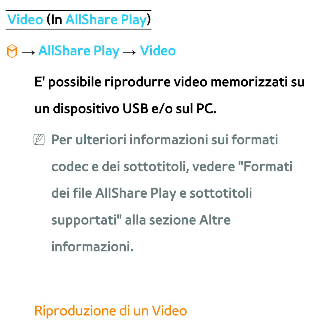 Samsung UE40ES7000SXXN, UE46ES8000SXXN manual Video In AllShare Play → AllShare Play → Video, Riproduzione di un Video 