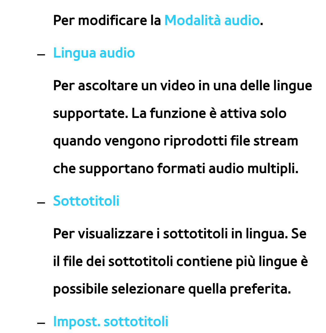 Samsung UE55ES8000SXXH, UE46ES8000SXXN, UE55ES7000SXXH, UE46ES8000SXXH, UE46ES7000SXXH manual Lingua audio, Impost. sottotitoli 