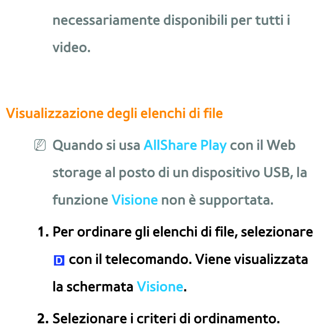 Samsung UE46ES8000SXXH manual Necessariamente disponibili per tutti i video, Visualizzazione degli elenchi di file 