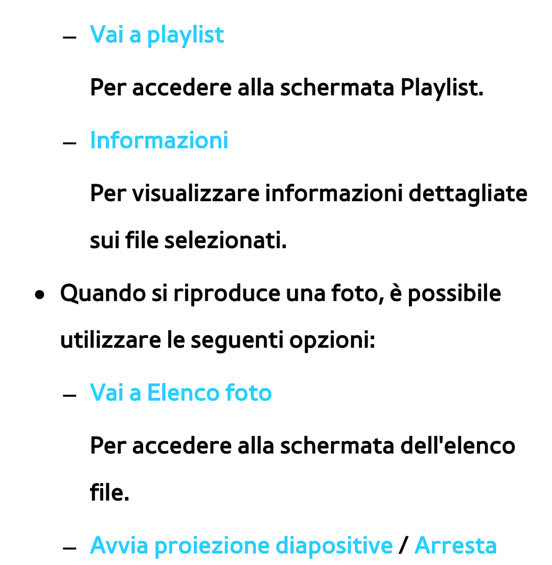 Samsung UE40ES8000QXZT, UE46ES8000SXXN, UE55ES8000SXXH manual Vai a Elenco foto, Avvia proiezione diapositive / Arresta 