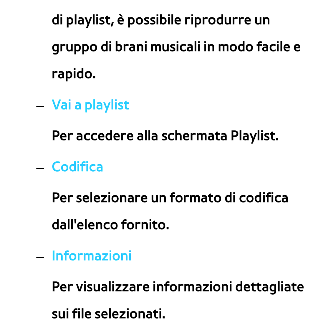 Samsung UE40ES8000QXZT, UE46ES8000SXXN, UE55ES8000SXXH, UE55ES7000SXXH, UE46ES8000SXXH manual Vai a playlist, Codifica 