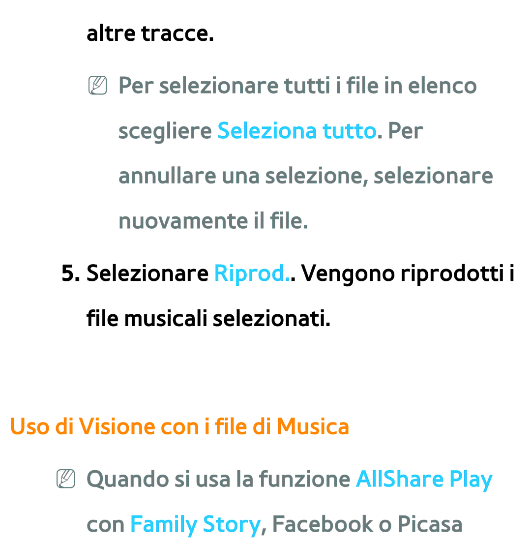 Samsung UE55ES8000SXXH, UE46ES8000SXXN, UE55ES7000SXXH, UE46ES8000SXXH, UE46ES7000SXXH Uso di Visione con i file di Musica 