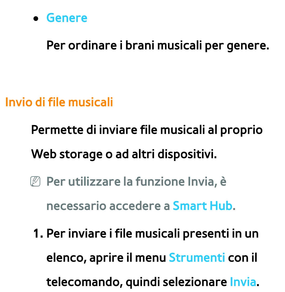 Samsung UE46ES7000SXXH, UE46ES8000SXXN, UE55ES8000SXXH, UE55ES7000SXXH, UE46ES8000SXXH manual Genere, Invio di file musicali 