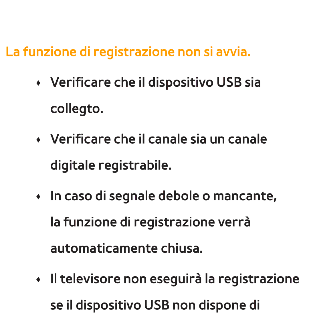 Samsung UE65ES8000QXZT, UE46ES8000SXXN, UE55ES8000SXXH, UE55ES7000SXXH manual La funzione di registrazione non si avvia 