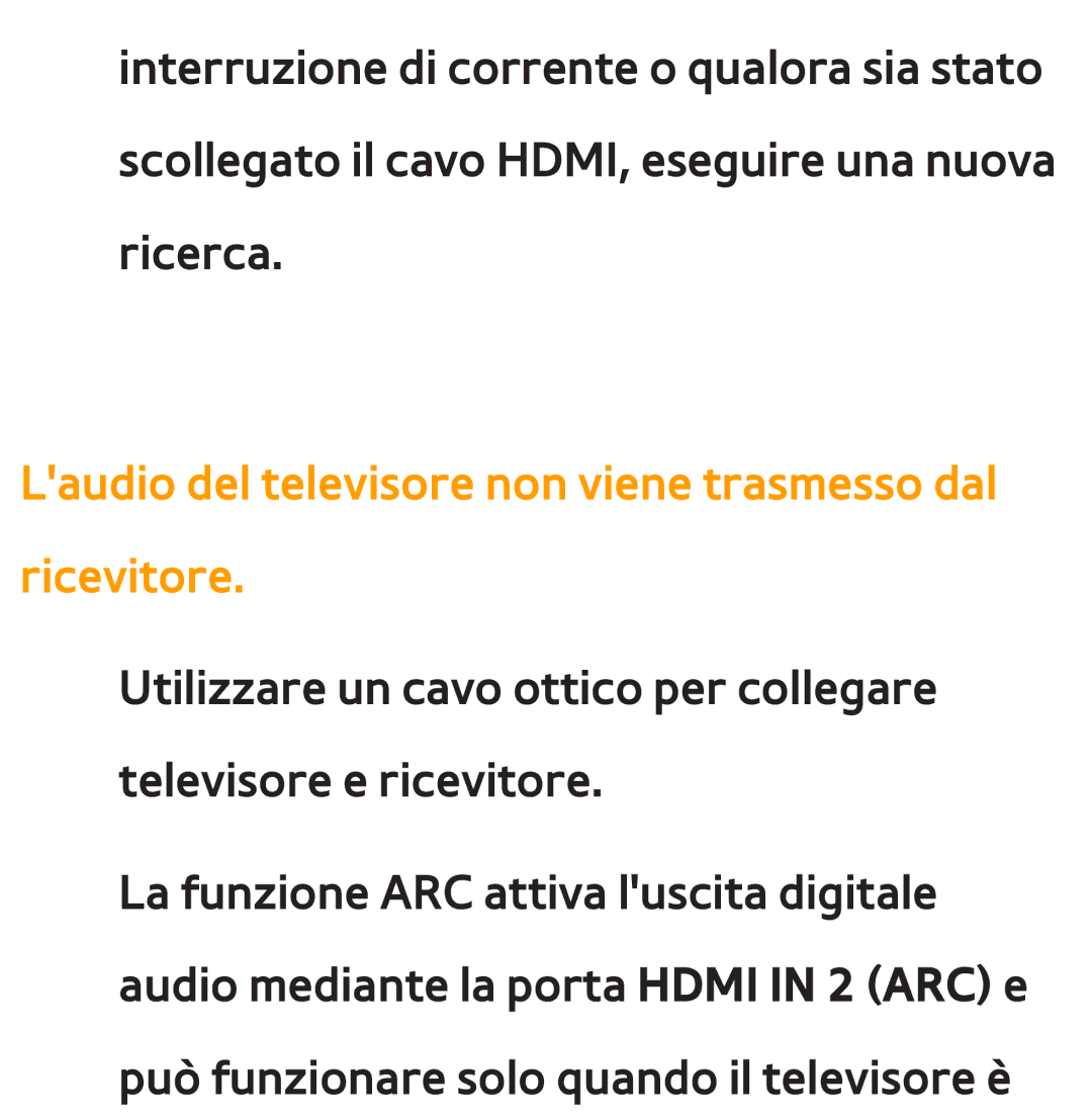 Samsung UE75ES9000QXZT, UE46ES8000SXXN, UE55ES8000SXXH manual Laudio del televisore non viene trasmesso dal ricevitore 