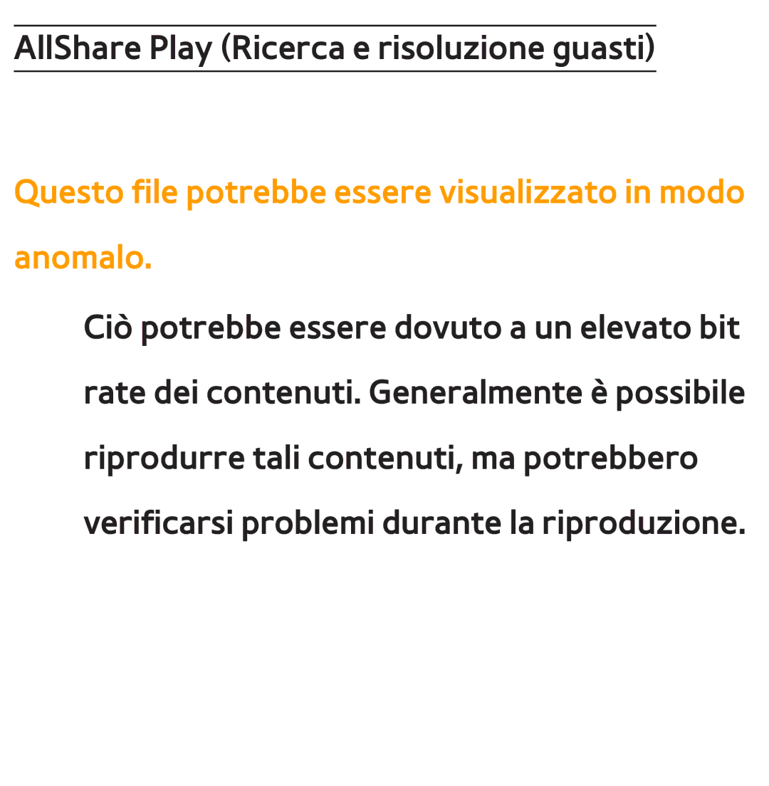 Samsung UE40ES7000QXZT, UE46ES8000SXXN, UE55ES8000SXXH, UE55ES7000SXXH manual AllShare Play Ricerca e risoluzione guasti 