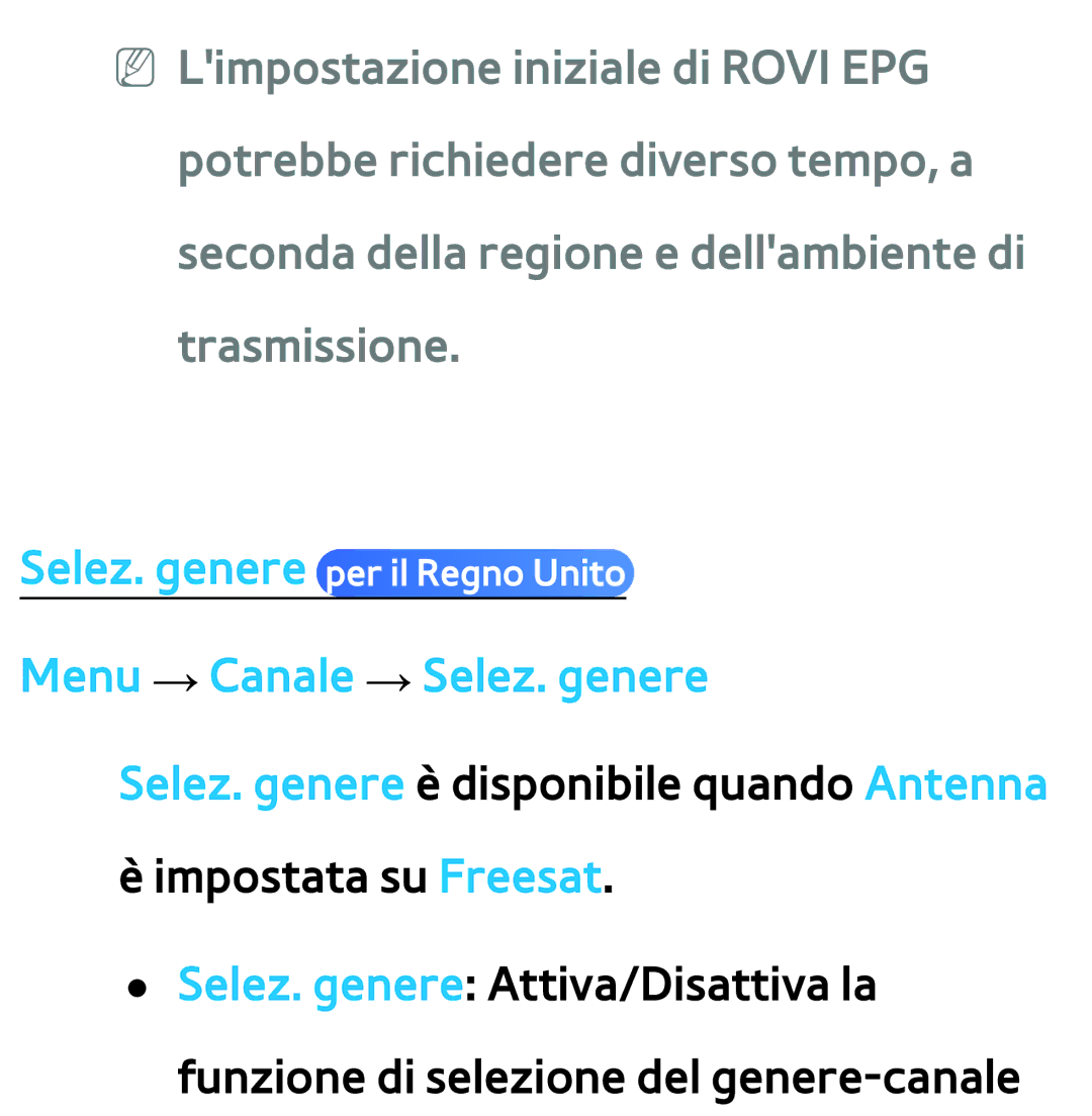 Samsung UE46ES8000SXXN, UE55ES8000SXXH, UE55ES7000SXXH, UE46ES8000SXXH, UE46ES7000SXXH manual Selez. genere per il Regno Unito 