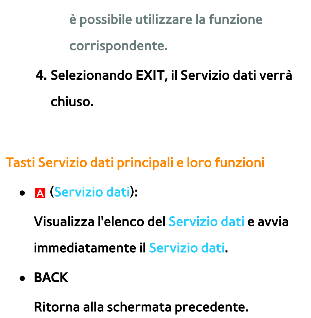 Samsung UE55ES8000QXZT, UE46ES8000SXXN, UE55ES8000SXXH, UE55ES7000SXXH Possibile utilizzare la funzione corrispondente, Back 