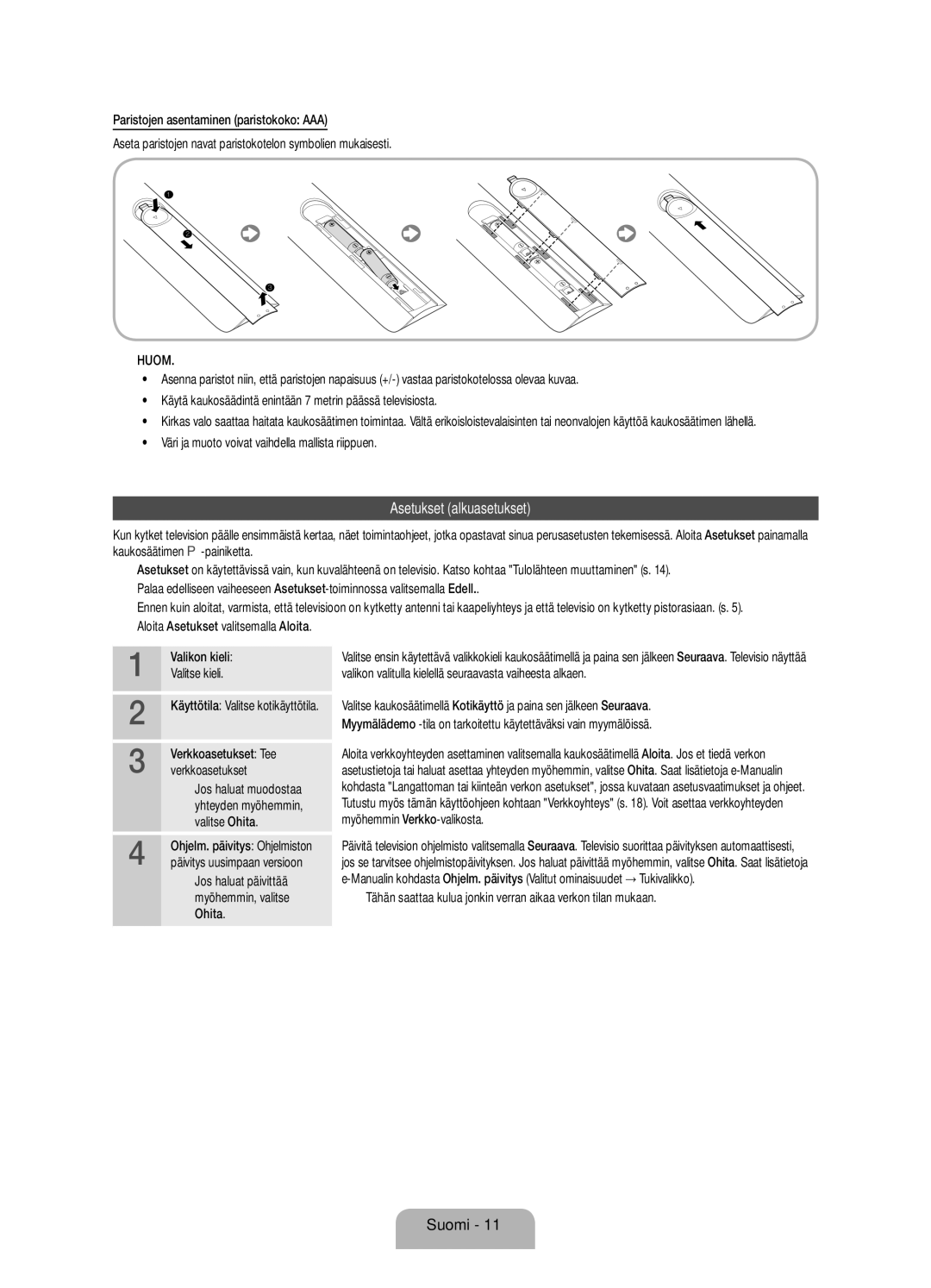 Samsung UE40ES8005UXXE manual Asetukset alkuasetukset, Väri ja muoto voivat vaihdella mallista riippuen, Valitse Ohita 