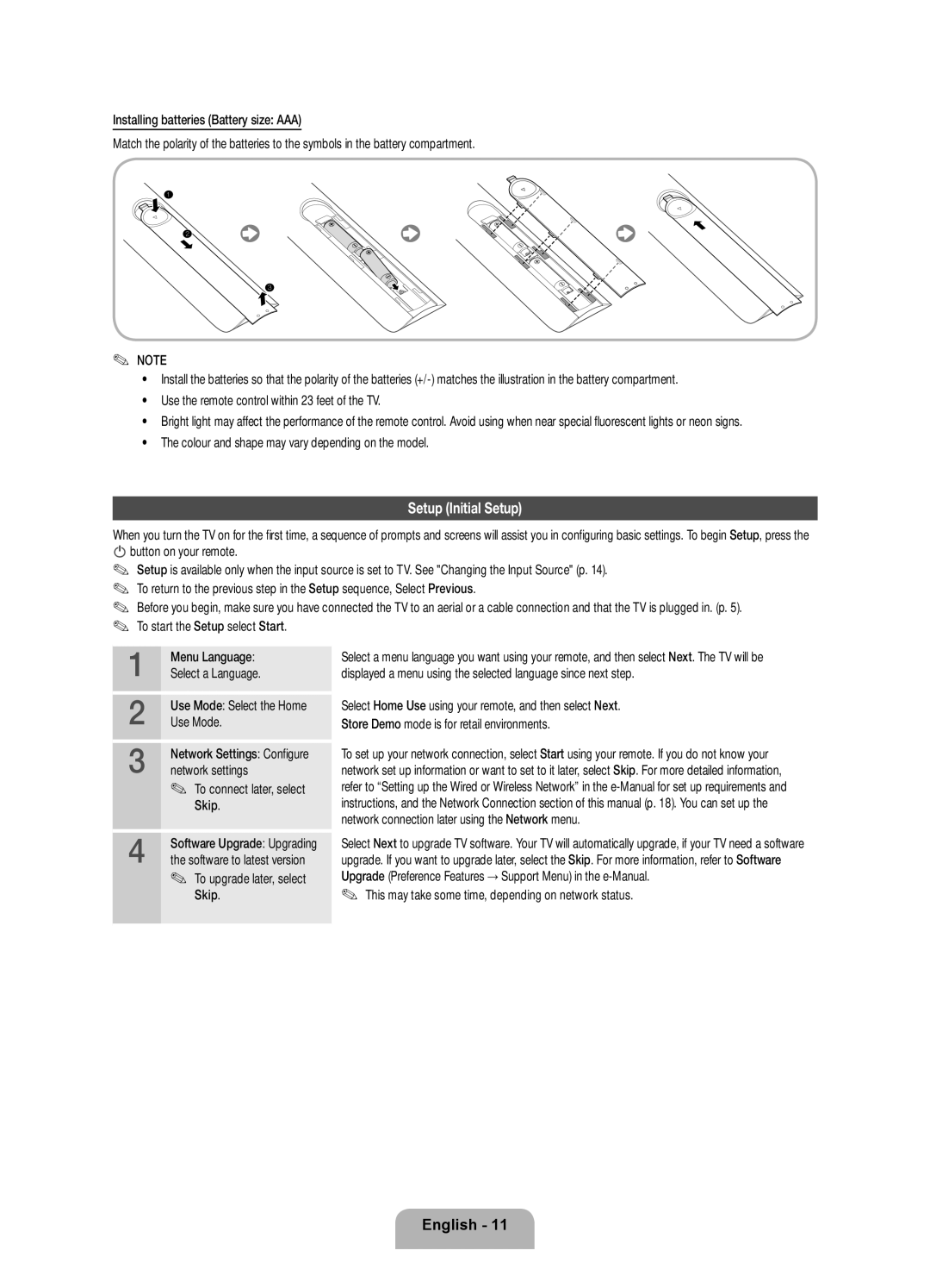 Samsung UE55ES8005UXXE, UE46ES8005UXXE, UE40ES8005UXXE manual Setup Initial Setup 