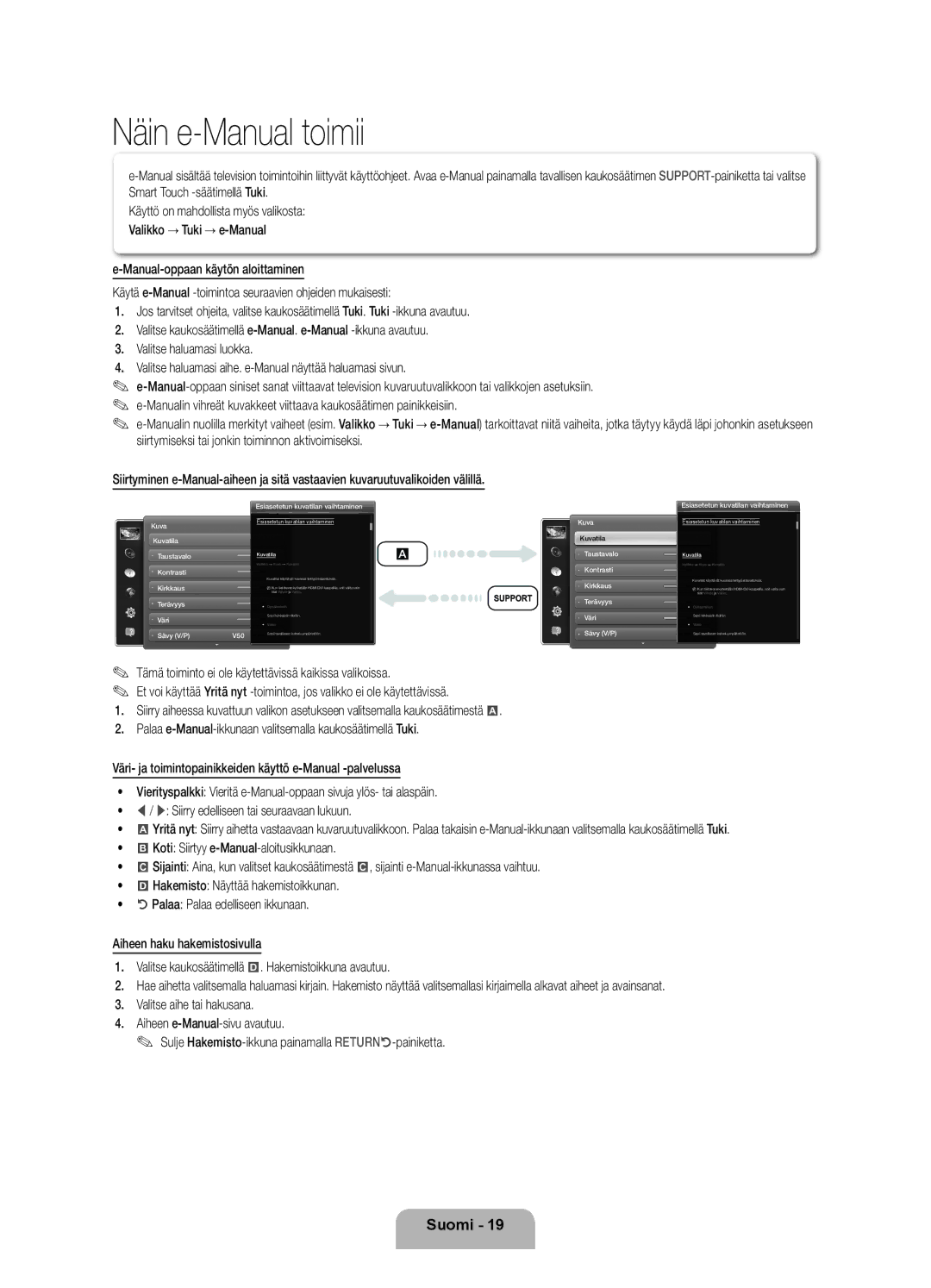 Samsung UE46ES8005UXXE, UE40ES8005UXXE, UE55ES8005UXXE manual Näin e-Manual toimii 