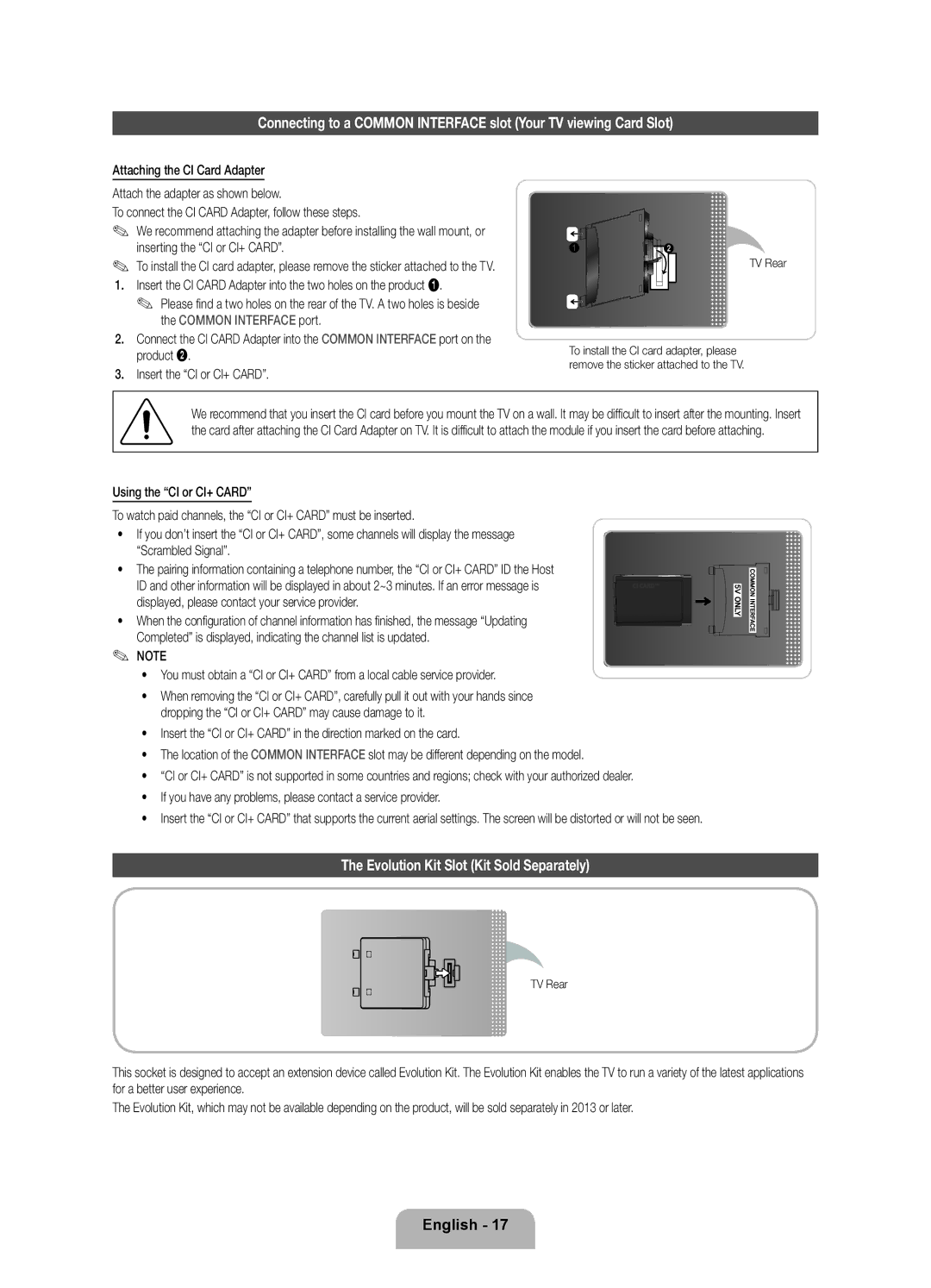 Samsung UE55ES8005UXXE, UE46ES8005UXXE, UE40ES8005UXXE manual Evolution Kit Slot Kit Sold Separately, TV Rear 