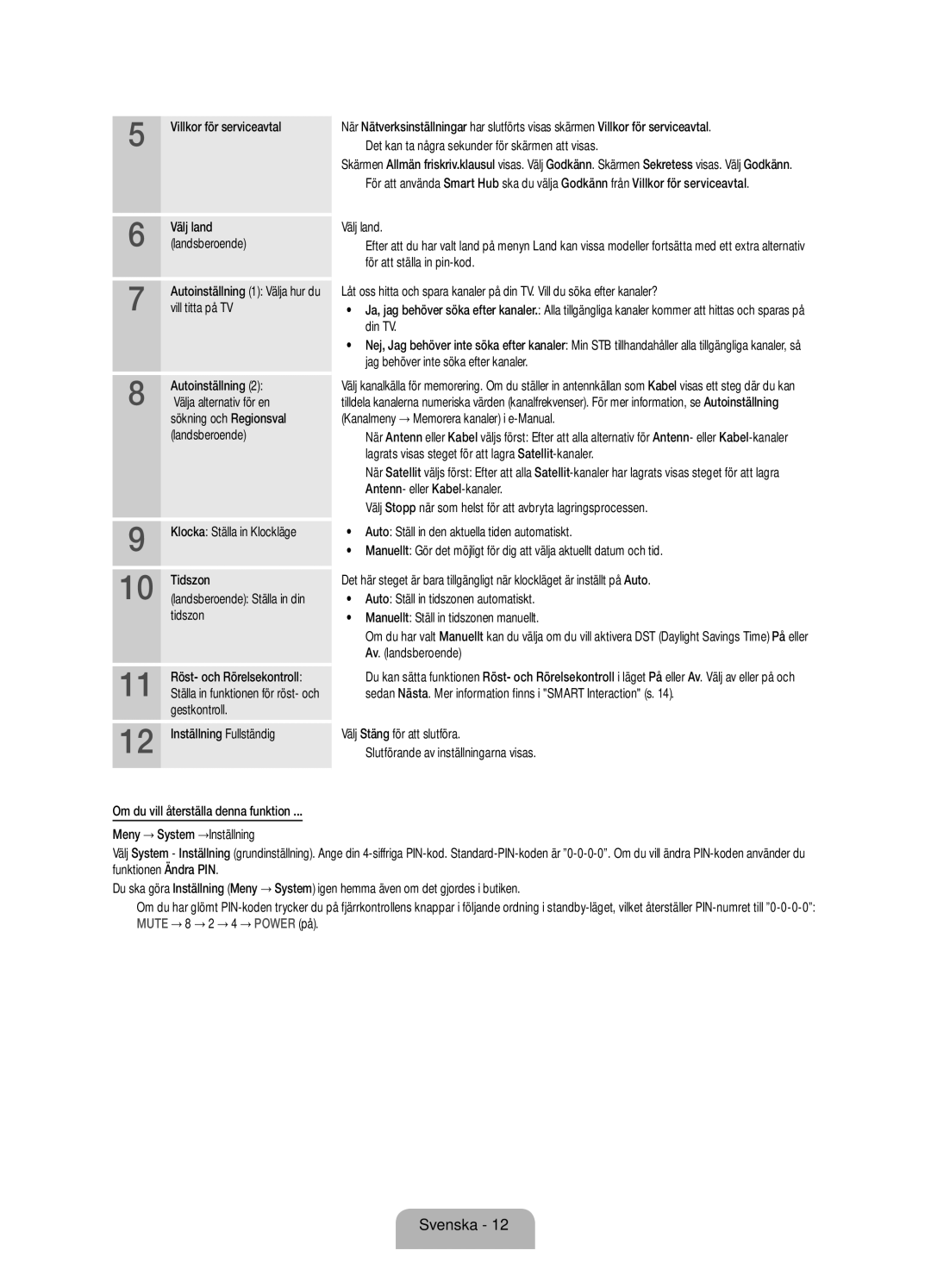 Samsung UE55ES8005UXXE manual Villkor för serviceavtal, Välj land, Autoinställning, Välja alternativ för en, Ställa in din 