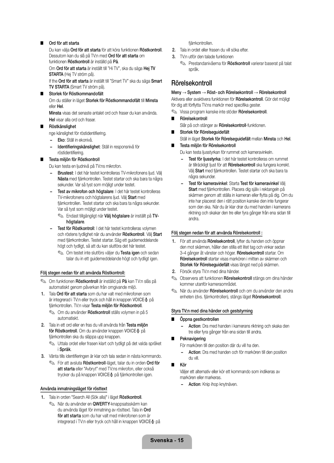 Samsung UE55ES8005UXXE, UE46ES8005UXXE, UE40ES8005UXXE manual Rörelsekontroll 