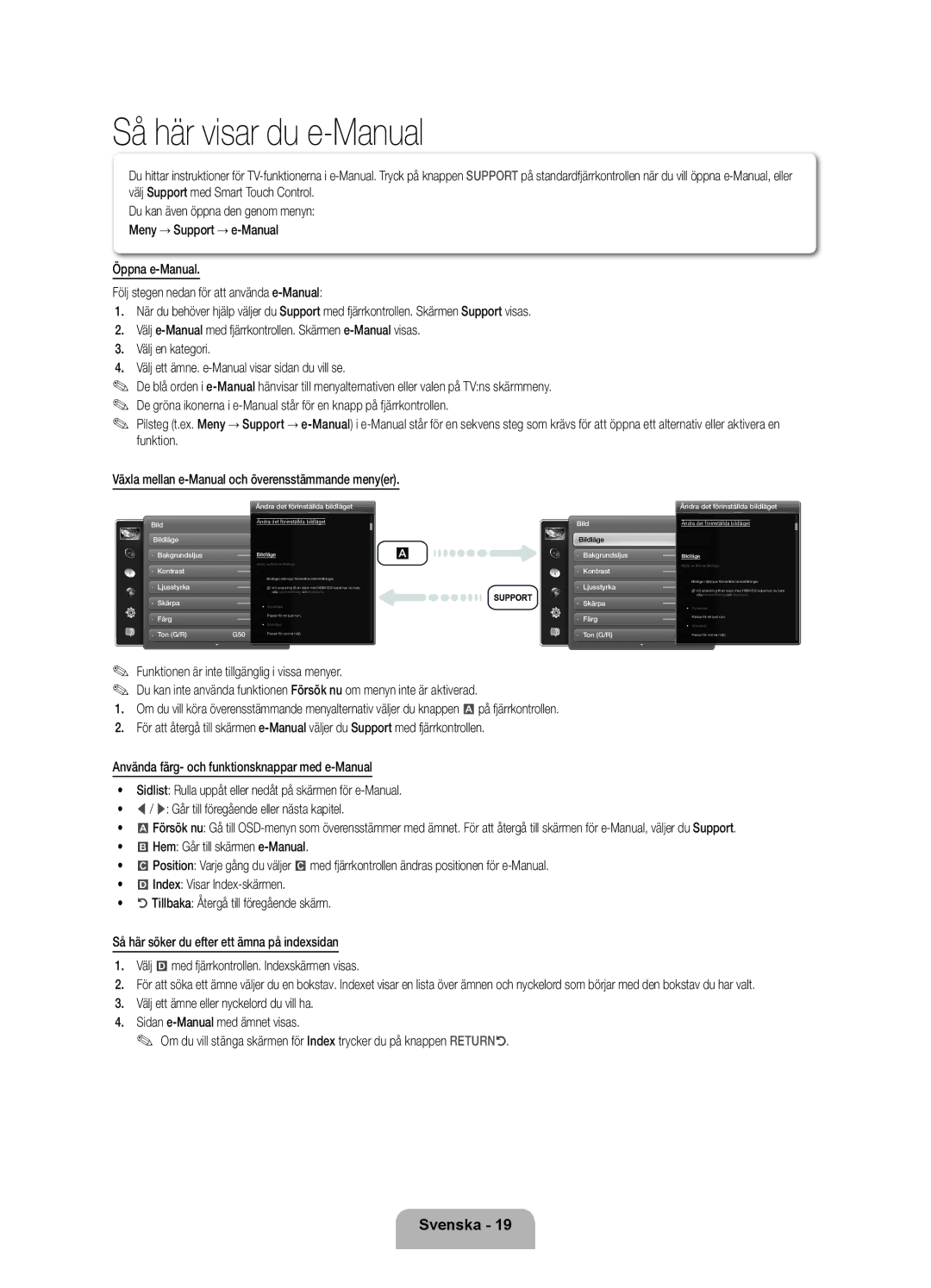 Samsung UE46ES8005UXXE, UE40ES8005UXXE, UE55ES8005UXXE manual Så här visar du e-Manual 