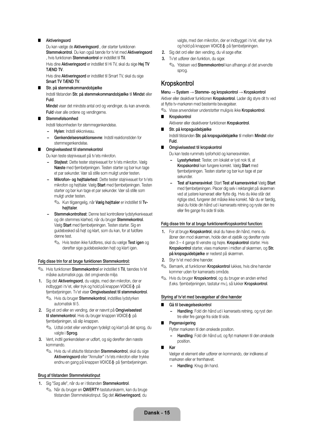 Samsung UE40ES8005UXXE, UE46ES8005UXXE, UE55ES8005UXXE manual Kropskontrol, Aktiveringsord, Stemmefølsomhed 