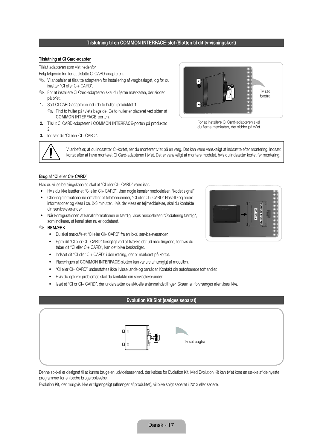 Samsung UE46ES8005UXXE, UE40ES8005UXXE, UE55ES8005UXXE manual Evolution Kit Slot sælges separat, Tv set bagfra 