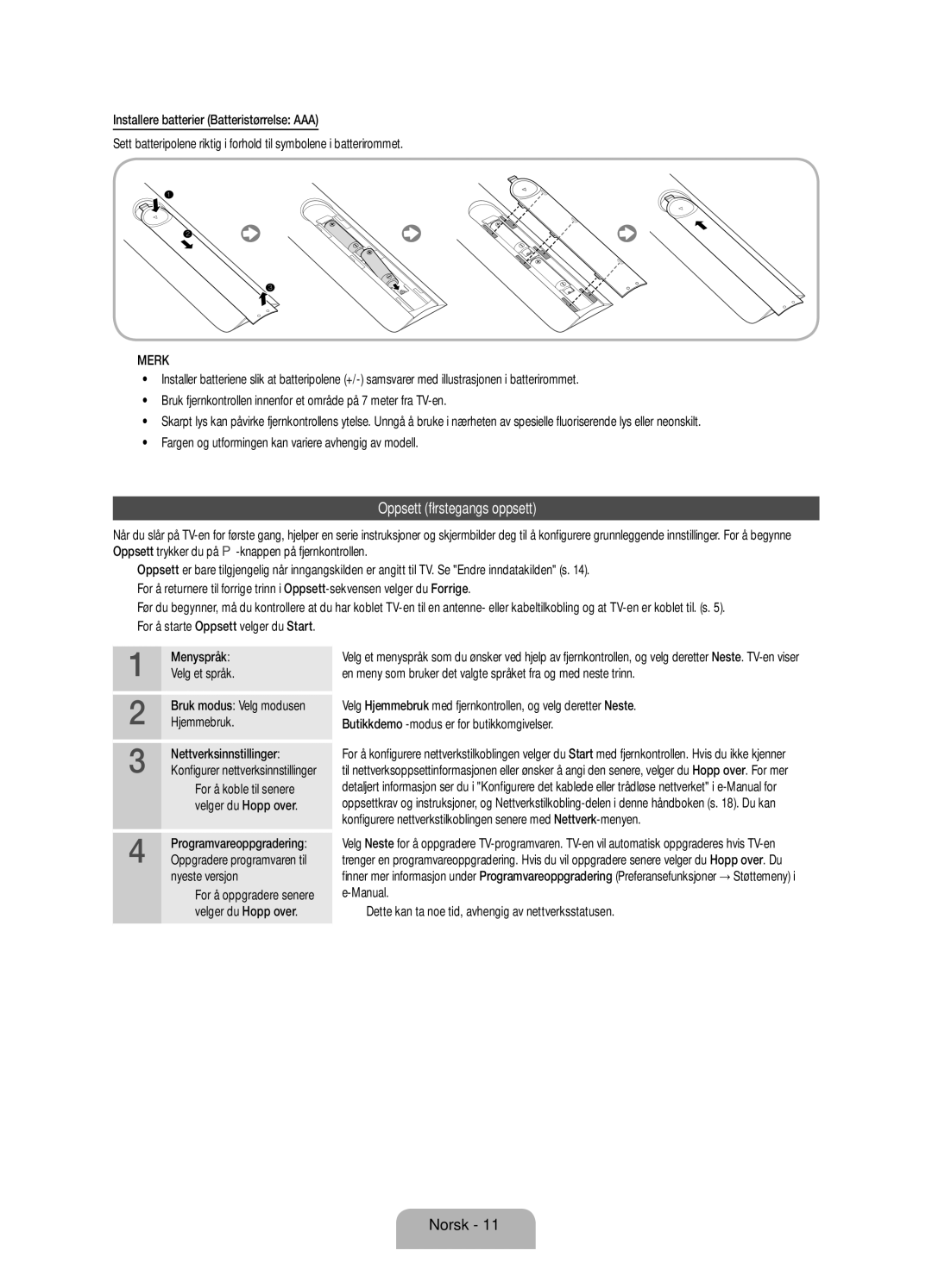 Samsung UE55ES8005UXXE manual Oppsett førstegangs oppsett, Merk, Dette kan ta noe tid, avhengig av nettverksstatusen 