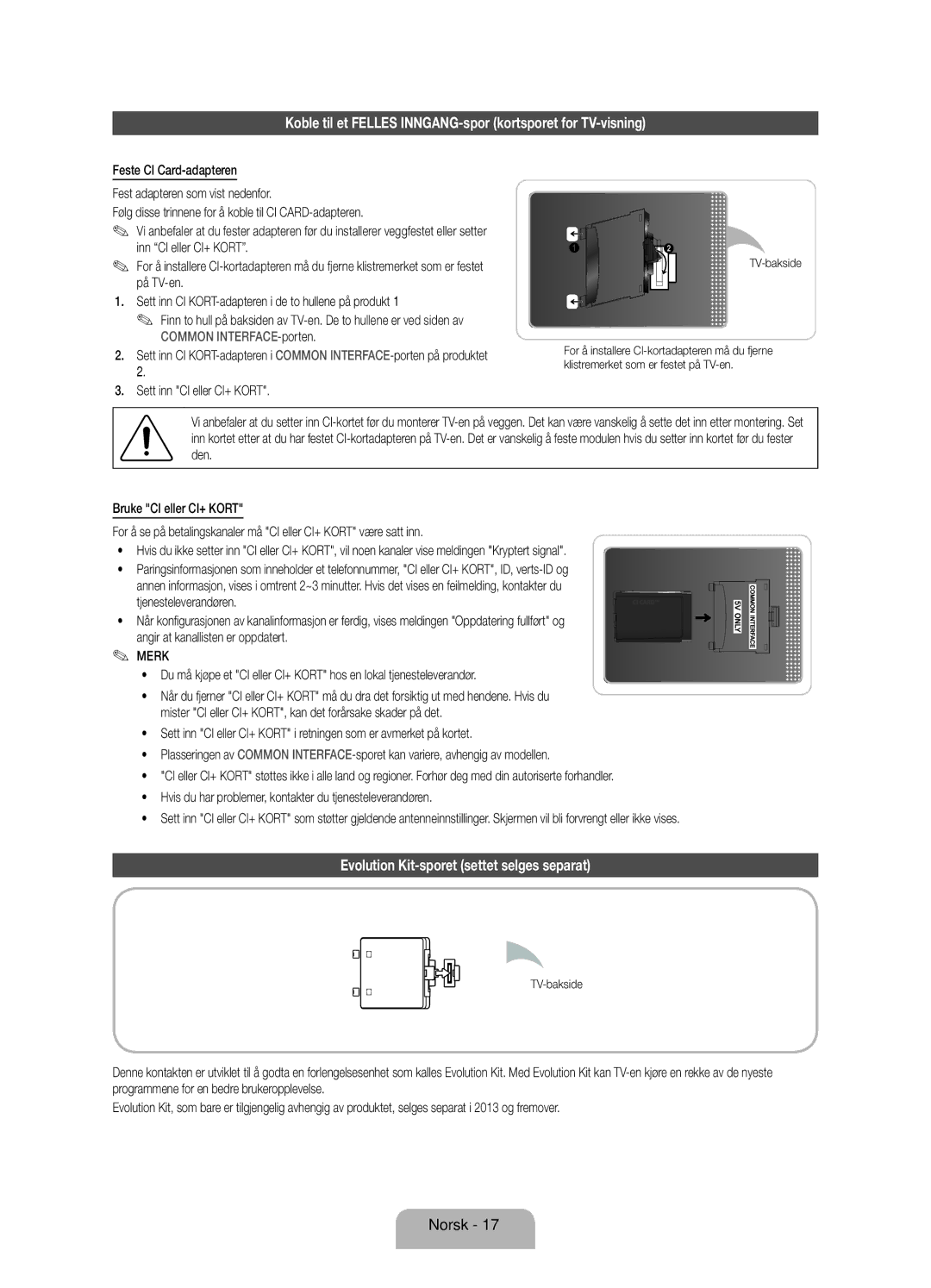 Samsung UE55ES8005UXXE Koble til et Felles INNGANG-spor kortsporet for TV-visning, Sett inn CI eller CI+ Kort, TV-bakside 