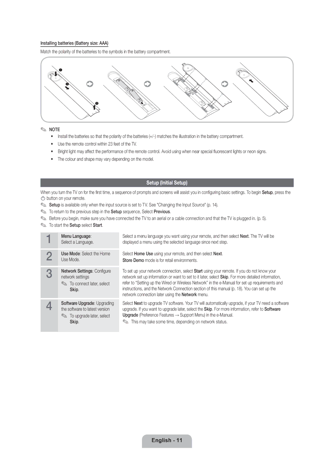 Samsung UE55ES8080UXZG, UE46ES8080UXZG manual Setup Initial Setup 