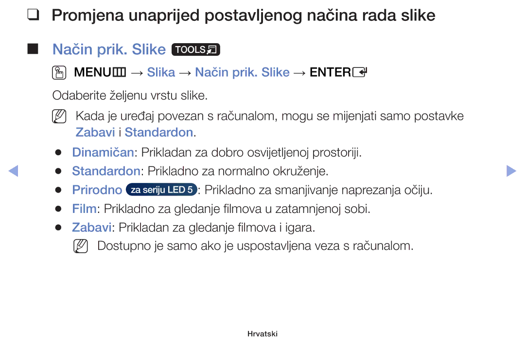 Samsung UE32F6400AKXXH manual Promjena unaprijed postavljenog načina rada slike, Način prik. Slike t, Zabavi i Standardon 