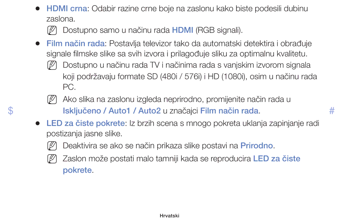 Samsung UE40F5000AWXXH, UE46F5000AWXXH, UE32F5000AWXXH, UE32F4000AWXXH Isključeno / Auto1 / Auto2 u značajci Film način rada 