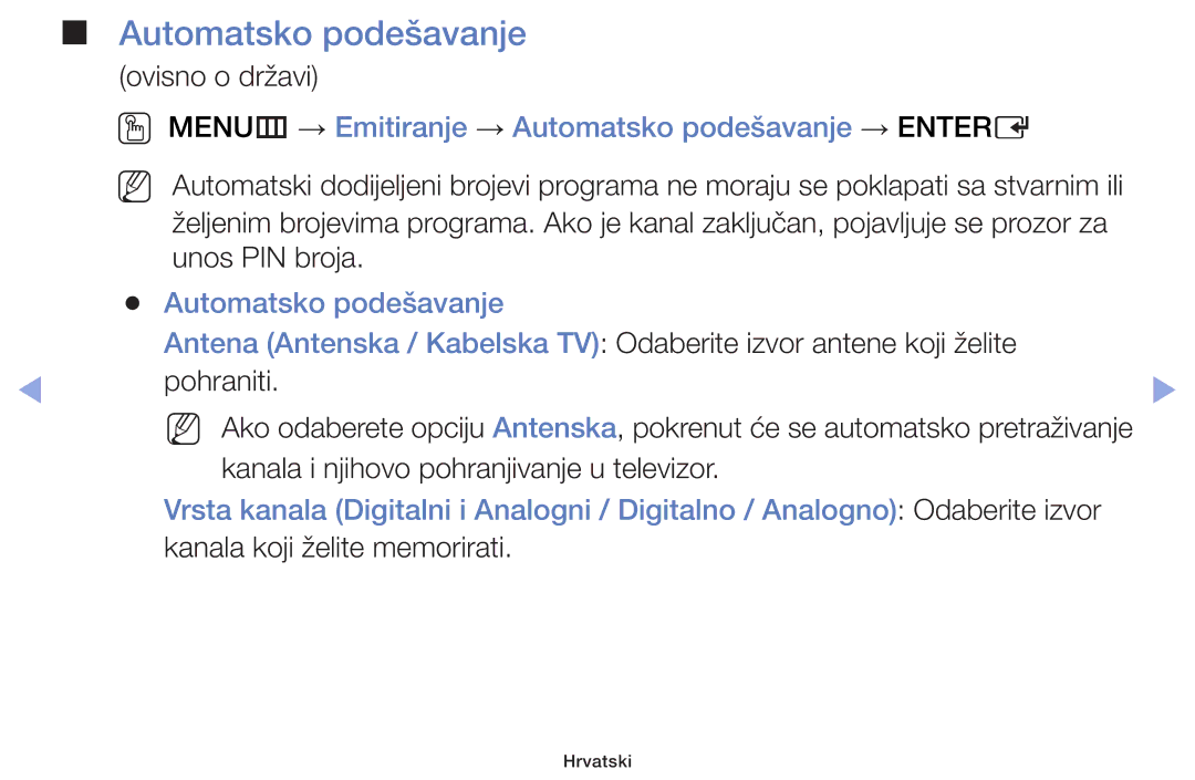 Samsung UE42F5000AWXXH, UE46F5000AWXXH, UE40F5000AWXXH manual OO MENUm → Emitiranje → Automatsko podešavanje → Entere 