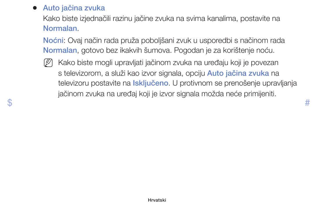 Samsung UE32F6400AKXXH, UE46F5000AWXXH, UE40F5000AWXXH, UE32F5000AWXXH, UE32F4000AWXXH manual Auto jačina zvuka, Normalan 