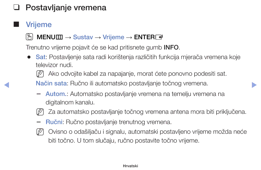 Samsung UE39F5000AWXXH, UE46F5000AWXXH, UE40F5000AWXXH, UE32F5000AWXXH, UE32F4000AWXXH manual Postavljanje vremena, Vrijeme 