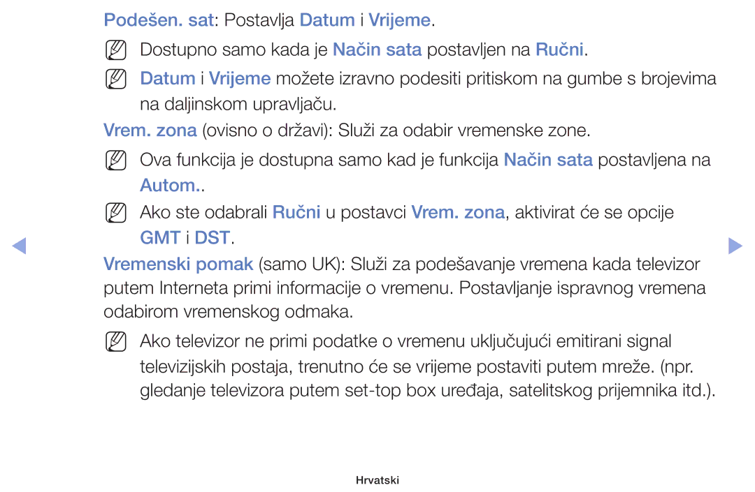 Samsung UE42F5000AWXXH, UE46F5000AWXXH, UE40F5000AWXXH manual Podešen. sat Postavlja Datum i Vrijeme, Autom, GMT i DST 