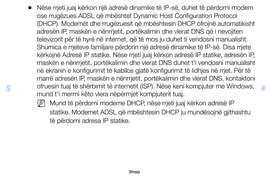 Samsung UE32F6400AKXXH, UE46F5000AWXXH, UE40F5000AWXXH, UE32F5000AWXXH, UE32F4000AWXXH manual Të përdorni adresa IP statike 