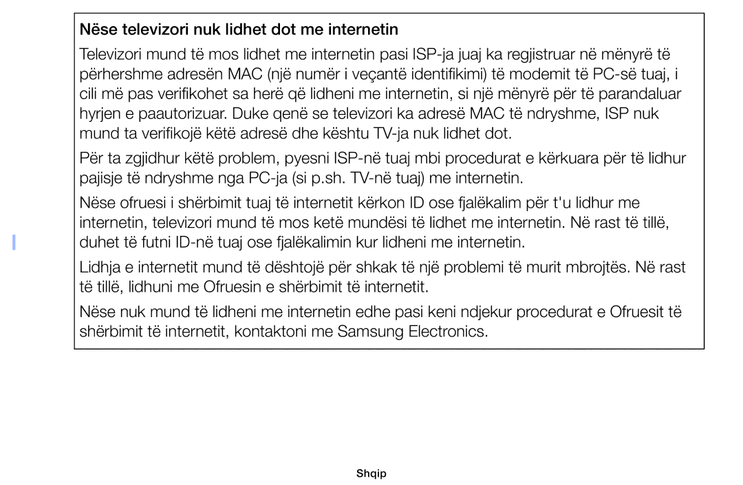 Samsung UE32F4000AWXXH, UE46F5000AWXXH, UE40F5000AWXXH, UE32F5000AWXXH manual Nëse televizori nuk lidhet dot me internetin 