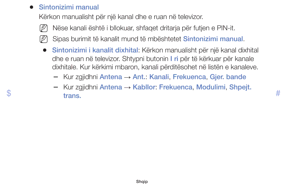 Samsung UE42F5070SSXXH, UE46F5000AWXXH Sintonizimi manual, Kërkon manualisht për një kanal dhe e ruan në televizor 