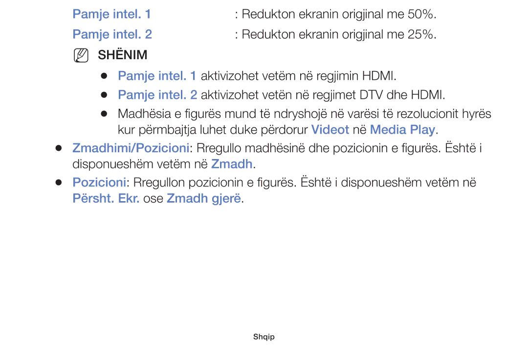 Samsung UE32F5000AWXXH, UE46F5000AWXXH, UE40F5000AWXXH, UE32F4000AWXXH Pamje intel Pamje intel, Përsht. Ekr. ose Zmadh gjerë 