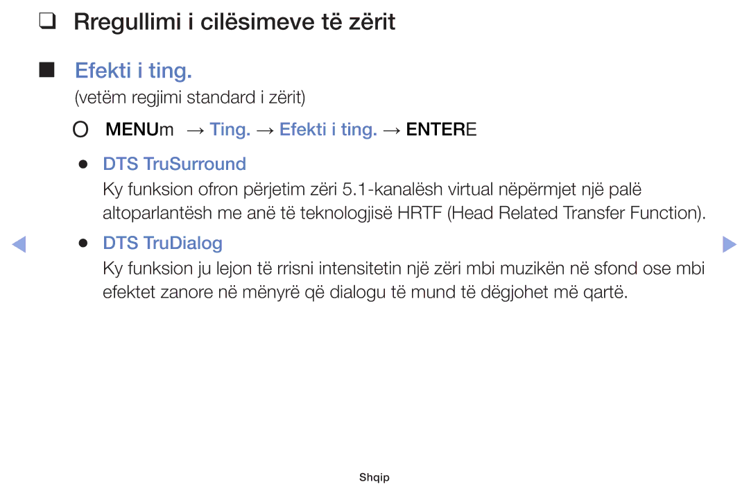 Samsung UE39F5000AWXXH, UE46F5000AWXXH, UE40F5000AWXXH manual Rregullimi i cilësimeve të zërit, Efekti i ting, DTS TruDialog 