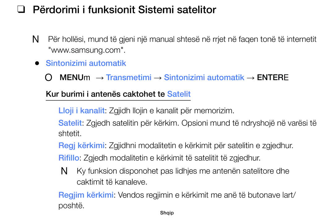 Samsung UE32F6400AKXXH, UE46F5000AWXXH, UE40F5000AWXXH, UE32F5000AWXXH manual Përdorimi i funksionit Sistemi satelitor 