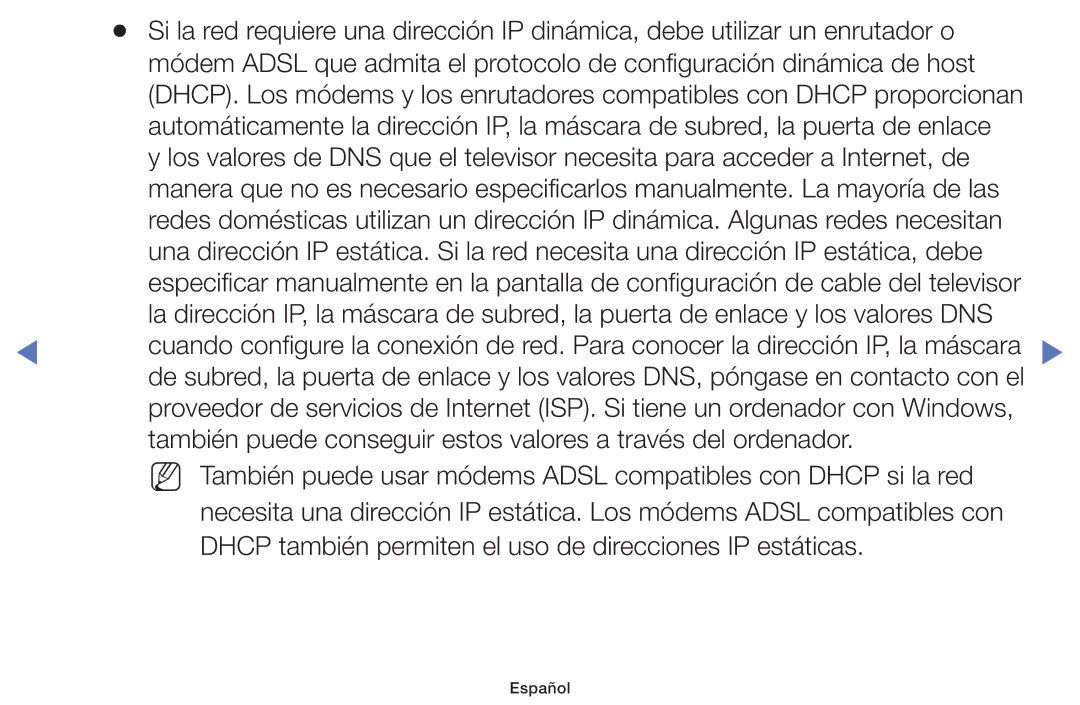 Samsung UE32F5000AWXBT, UE46F5000AWXXH, UE42F5000AWXXC manual Dhcp también permiten el uso de direcciones IP estáticas 