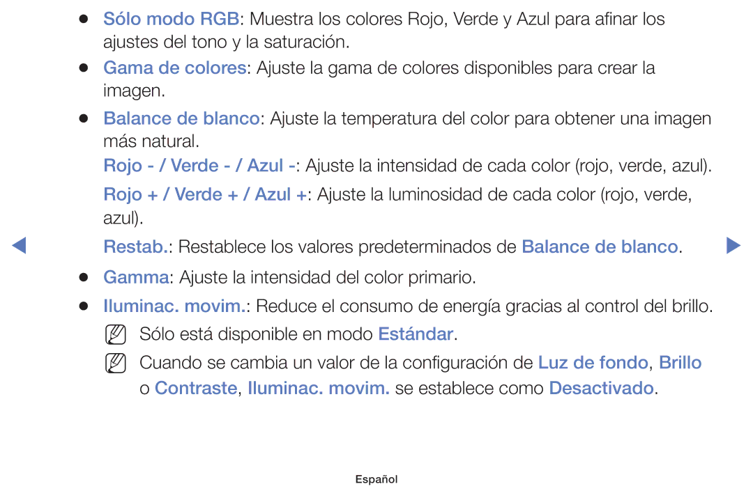 Samsung UE32F4000AWXXH, UE46F5000AWXXH, UE42F5000AWXXC manual Contraste, Iluminac. movim. se establece como Desactivado 