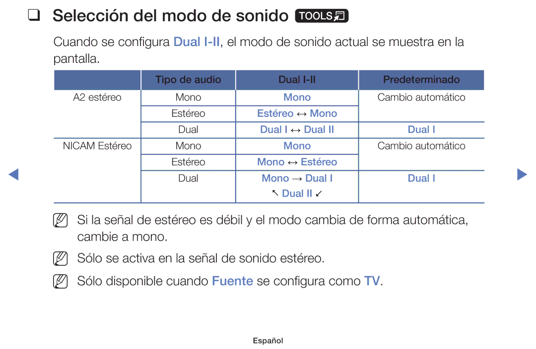 Samsung UE39F5000AWXXC, UE46F5000AWXXH, UE42F5000AWXXC, UE32F5000AWXXH, UE32F5000AWXXC Selección del modo de sonido t, Nn Nn 