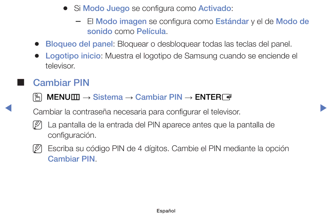 Samsung UE40F5000AWXXC, UE46F5000AWXXH, UE42F5000AWXXC, UE32F5000AWXXH manual OO MENUm → Sistema → Cambiar PIN → Entere 