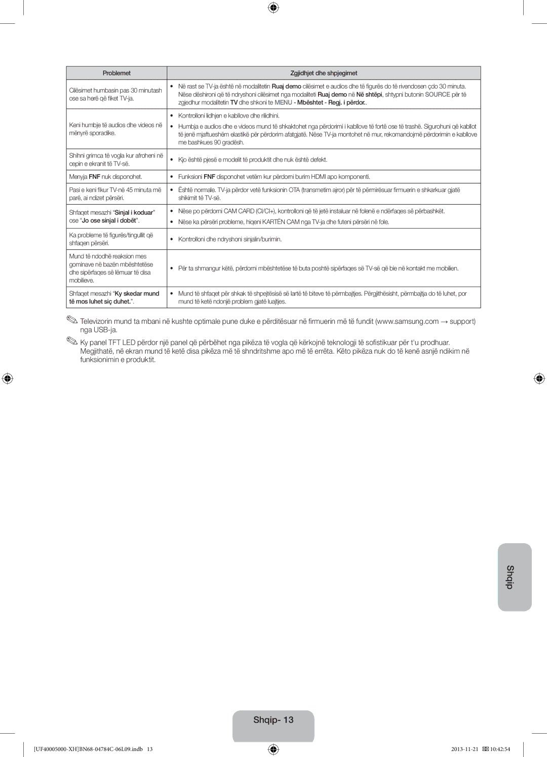 Samsung UE32F5000AWXXC manual Ose sa herë që fiket TV-ja, Kontrolloni lidhjen e kabllove dhe rilidhini, Mënyrë sporadike 