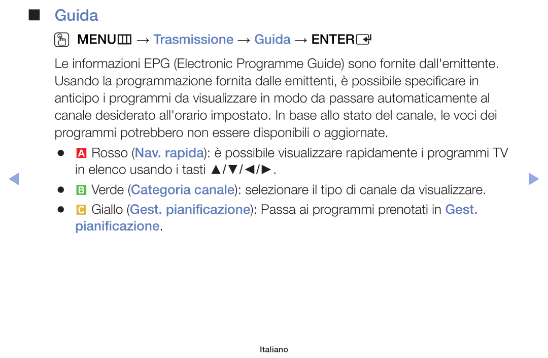 Samsung UE50EH5300PXZT, UE46F5000AWXXH, UE42F5000AWXXC manual OO MENUm → Trasmissione → Guida → Entere, Pianificazione 