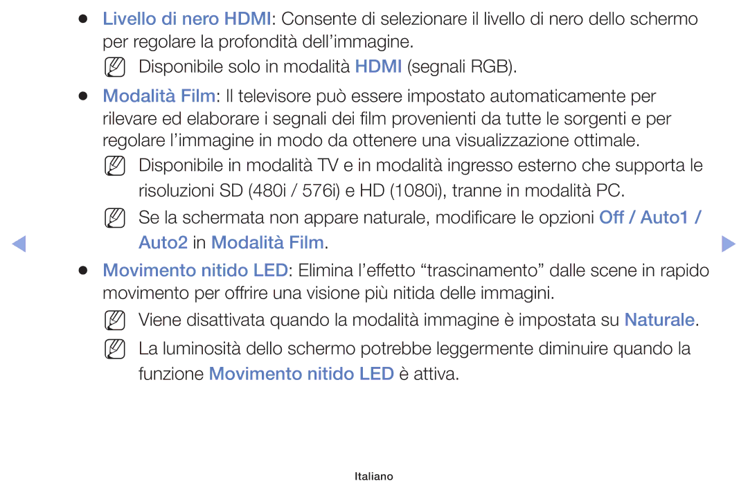 Samsung UE42F5000AWXXN, UE46F5000AWXXH, UE42F5000AWXXC manual Auto2 in Modalità Film, Funzione Movimento nitido LED è attiva 