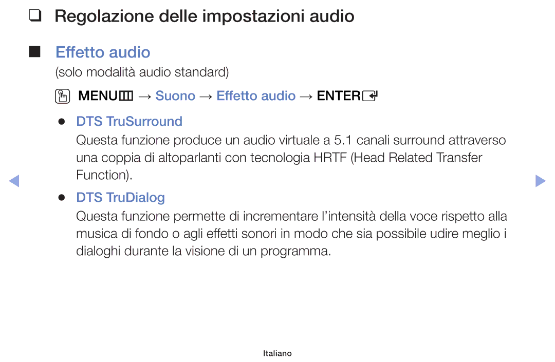 Samsung UE32F5000AKXZT, UE46F5000AWXXH, UE42F5000AWXXC Regolazione delle impostazioni audio, Effetto audio, DTS TruDialog 