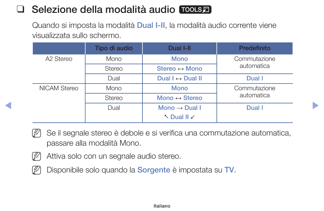 Samsung UE32F5000AWXBT, UE46F5000AWXXH, UE42F5000AWXXC, UE32F5000AWXXH manual Selezione della modalità audio t, Nn Nn 