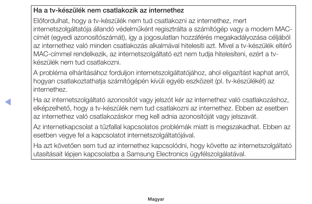 Samsung UE32F5000AKXXU, UE46F5000AWXXH, UE46F5070SSXZG, UE40F5000AWXXH manual Ha a tv-készülék nem csatlakozik az internethez 