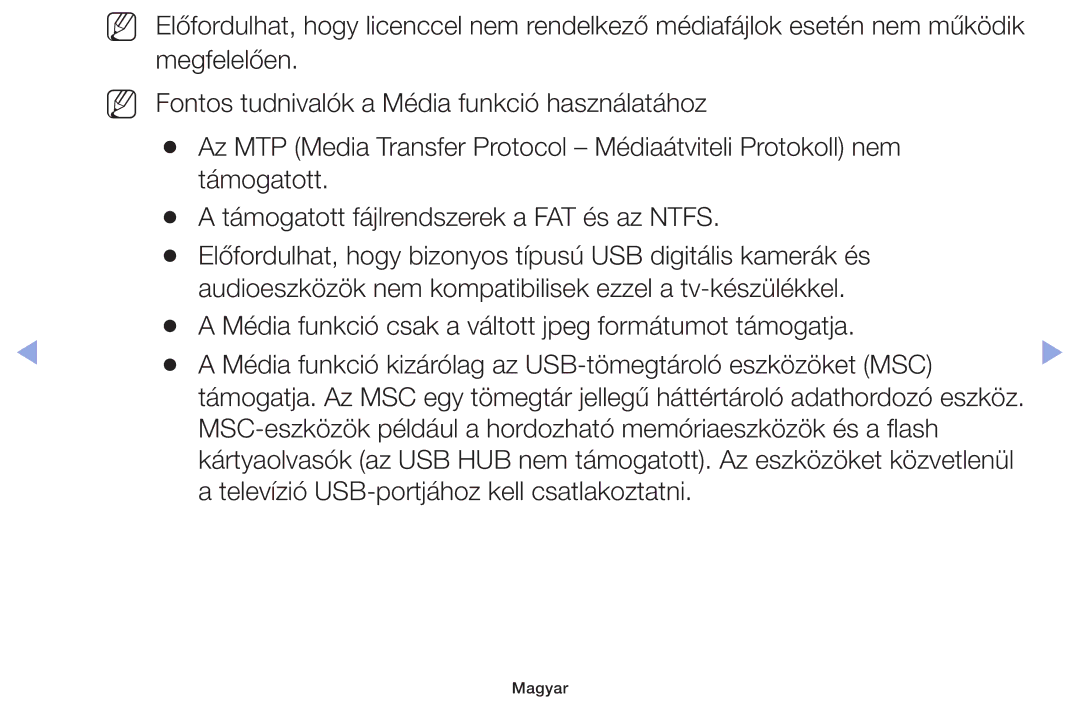 Samsung UE32F6400AKXXU, UE46F5000AWXXH, UE46F5070SSXZG manual MSC-eszközök például a hordozható memóriaeszközök és a flash 